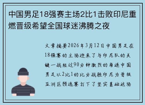 中国男足18强赛主场2比1击败印尼重燃晋级希望全国球迷沸腾之夜